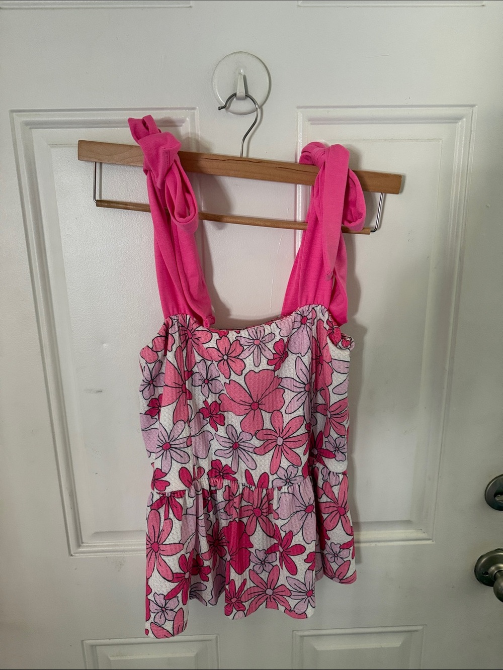BiBi Bright Pink Floral Tank with Knot Straps